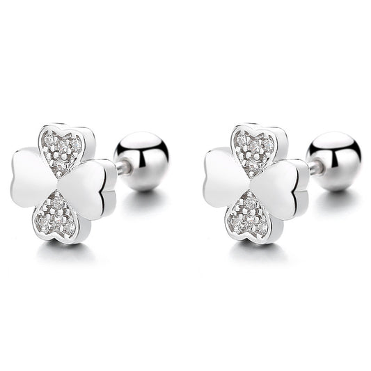 925 Sterling Silver Heart Screw Back Stud Earrings