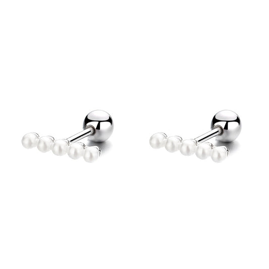 925 Sterling Silver Pearl Screw Back Stud Earrings
