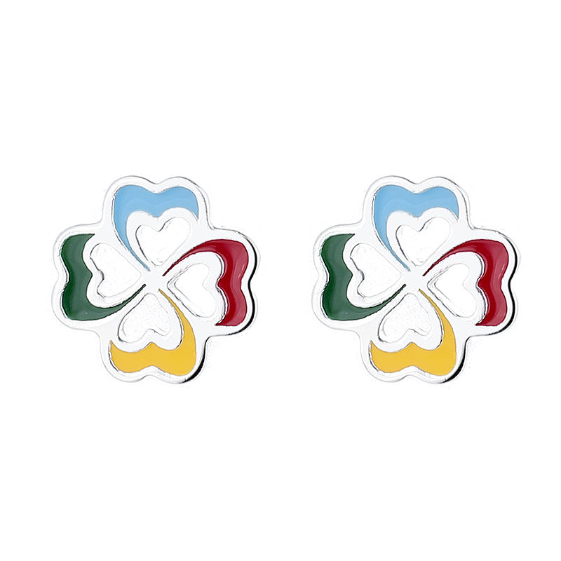 925 Sterling Silver Colorful Flower Screw Back Stud Earrings