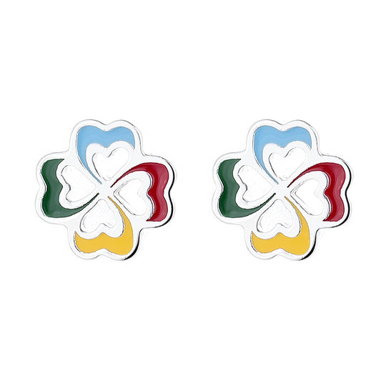 925 Sterling Silver Colorful Flower Screw Back Stud Earrings