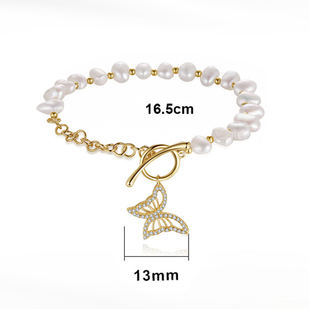 925 Sterling Silver Pearl Bracelet Fashion Jewelry Gift for Women Girls