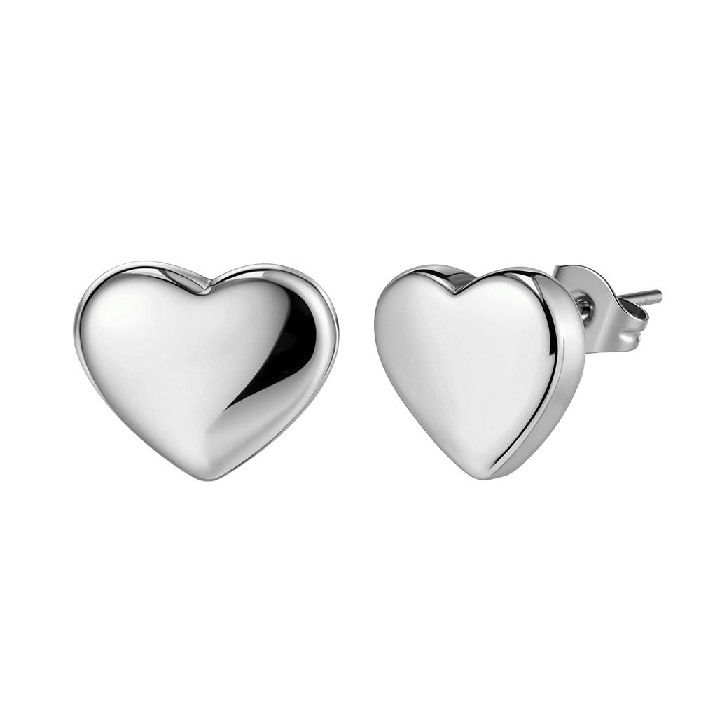 Gold Plated Stainless Steel Smooth Puffy Heart Stud Earrings