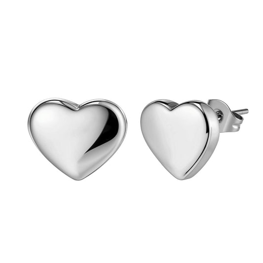 Gold Plated Stainless Steel Smooth Puffy Heart Stud Earrings