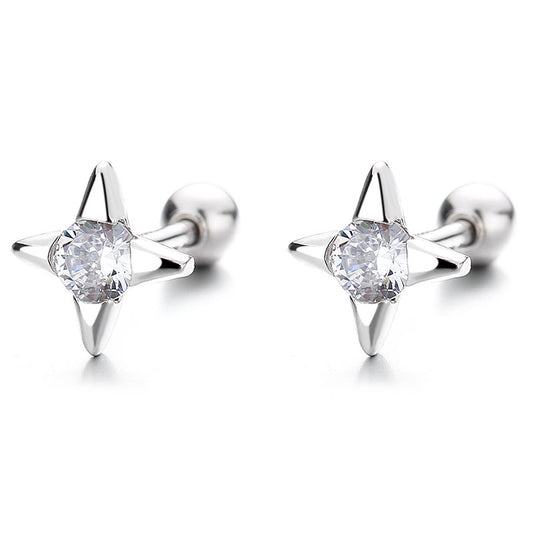 925 Sterling Silver Cross Screw Back Stud Earrings