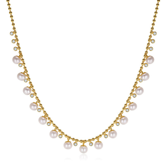 925 Sterling Silver Natural Pearl Necklace Fashion Jewelry Gift for Women Girls