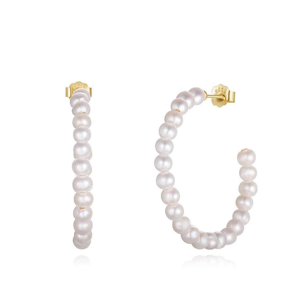 925 Sterling Silver Natural Pearl Earrings Fashion Jewelry Gift for Women Girl