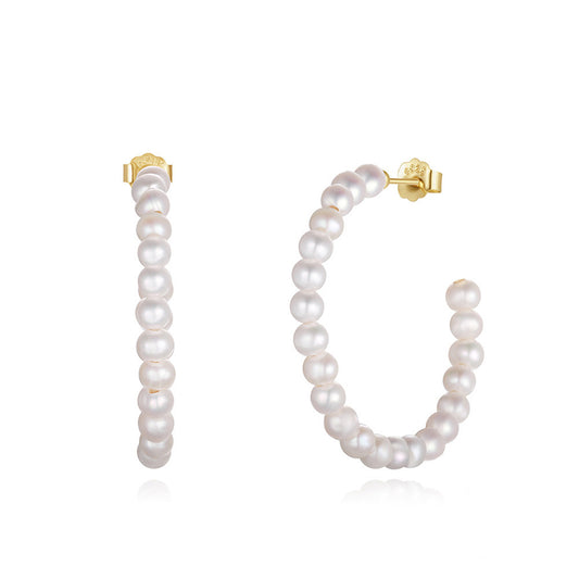 925 Sterling Silver Natural Pearl Earrings Fashion Jewelry Gift for Women Girl