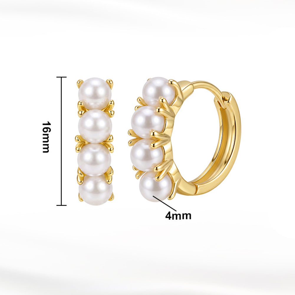 S925 Sterling Silver Grey Pearl Huggie Hoop Earrings, Four Graduated Round Pearls with Muted Smoky Luster
