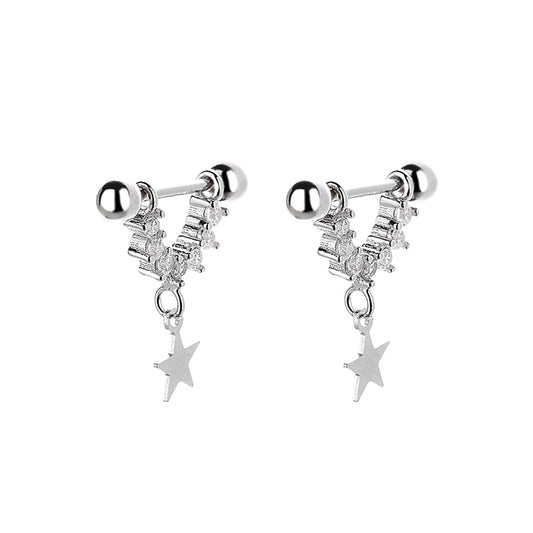 925 Sterling Silver Star Screw Back Stud Earrings