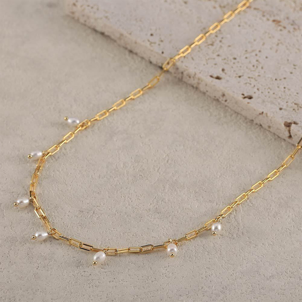 925 Sterling Silver Natural Pearl Necklace Fashion Jewelry Gift for Women Girls