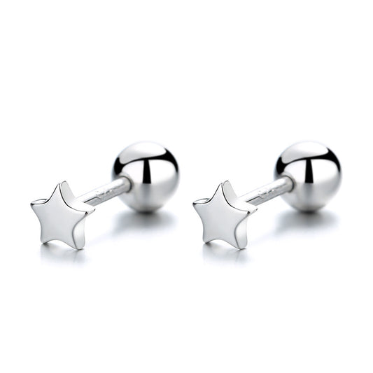 925 Sterling Silver Star Screwed Earrings