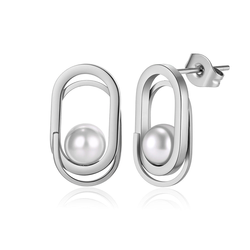 Gold Plated Stainless Steel Teardrop Hook Earrings with Round CZ and Big Imitation Pearl