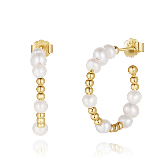 925 Sterling Silver Natural Pearl Earrings Fashion Jewelry Gift for Women Girl