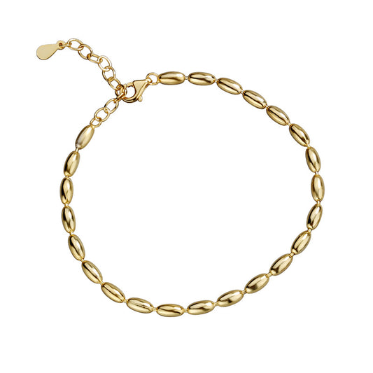 925 Sterling Silver Fashion 18K Gold Plated Bean Chain Bracelet