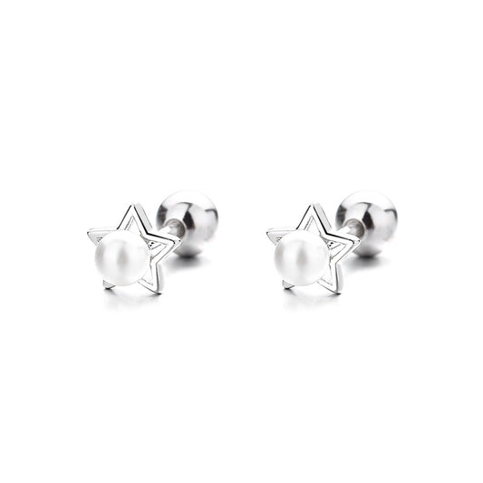 925 Sterling Silver Star Screw Back Stud Earrings