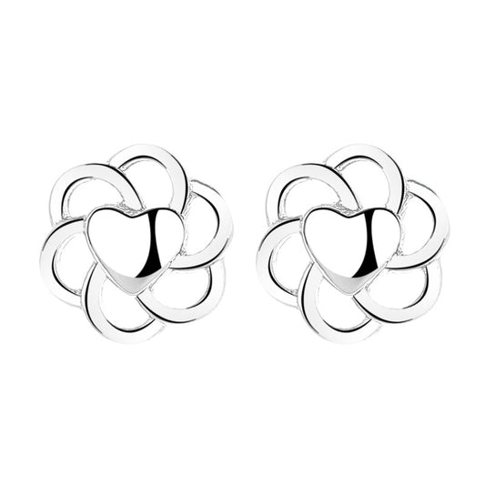 925 Sterling Silver Heart Screw Back Stud Earrings