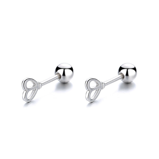 925 Sterling Silver Heart Screw Back Stud Earrings