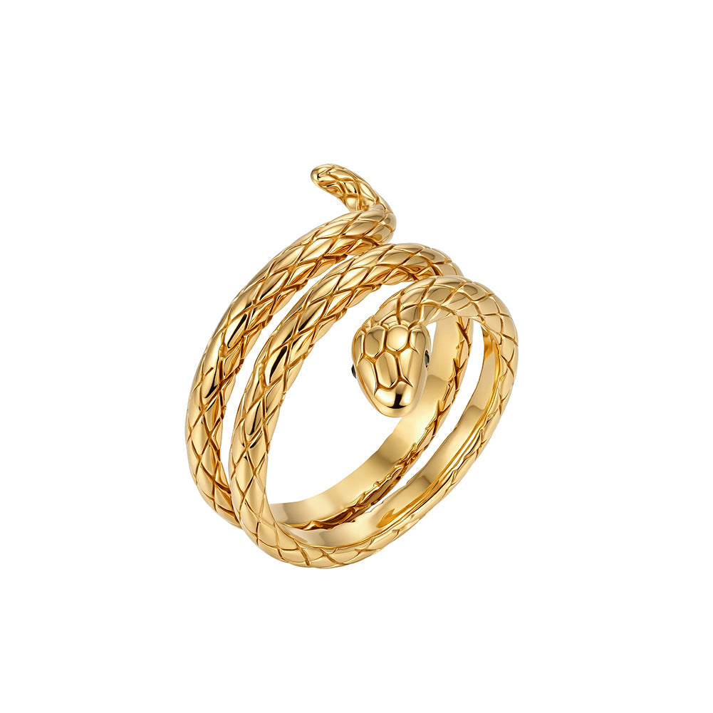 Gold Plated Stainless Steel Coiled Snake Ring, Scale Textured Snake Wrap Band