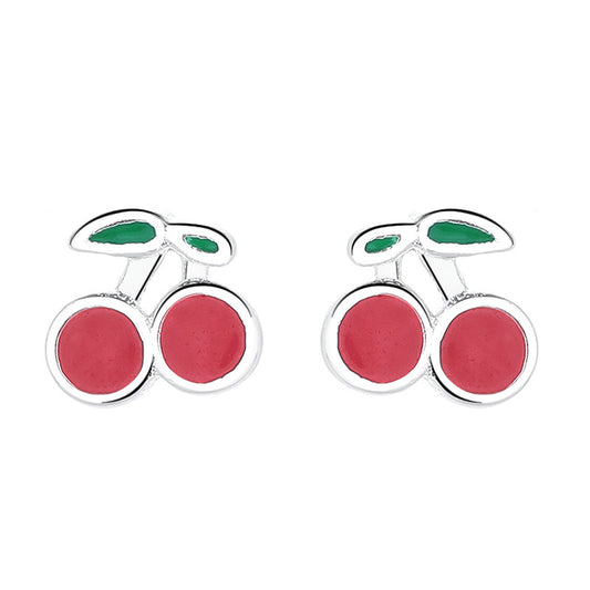 925 Sterling Silver Cherry Screw Back Stud Earrings