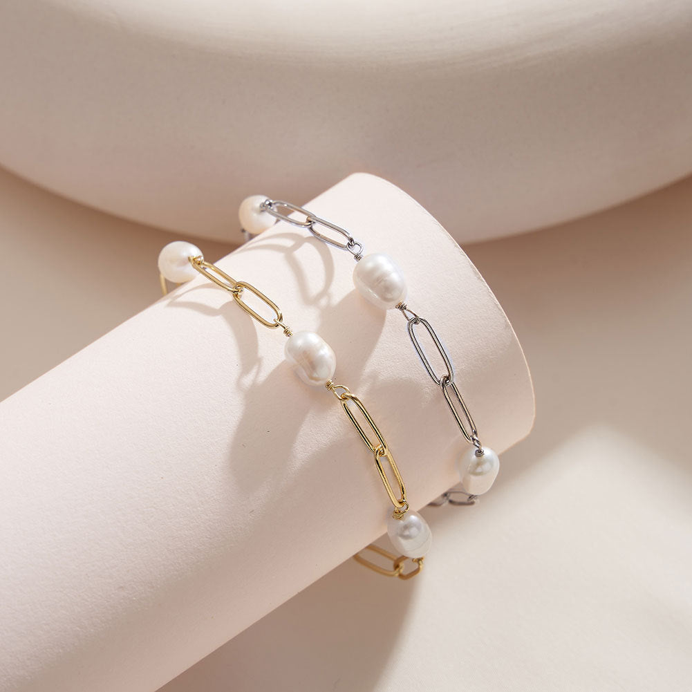 925 Sterling Silver Pearl Bracelet Fashion Jewelry Gift for Women Girls
