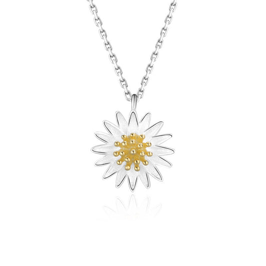 925 Sterling Silver Fashion Sunflower Pendant Necklace
