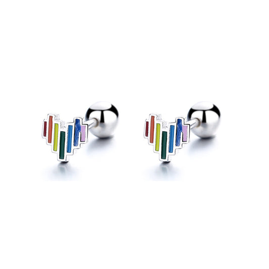 925 Sterling Silver Heart Screw Back Stud Earrings