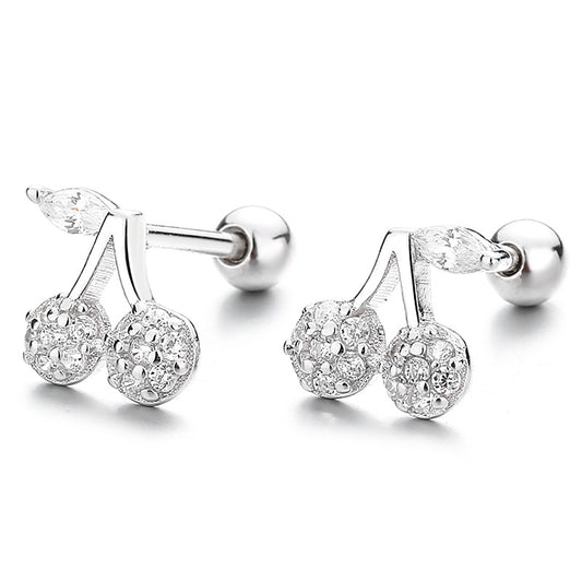 925 Sterling Silver Cherry Screw Back Stud Earrings