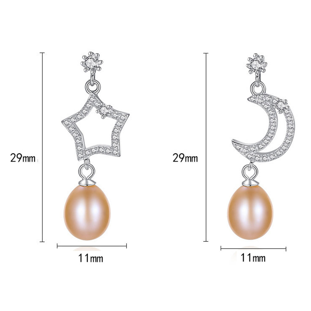 925 Sterling Silver Natural Pearl Long Drop Earrings Fashion Jewelry Gift for Women Girls