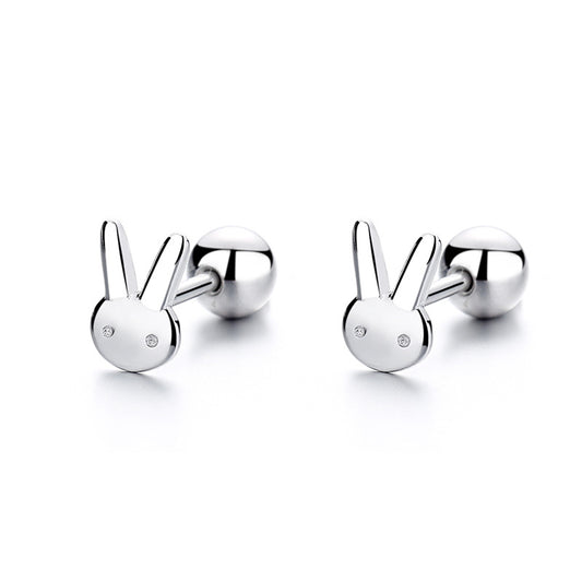 925 Sterling Silver Rabbit Screwed Earrings