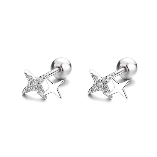 925 Sterling Silver Star Screw Back Stud Earrings