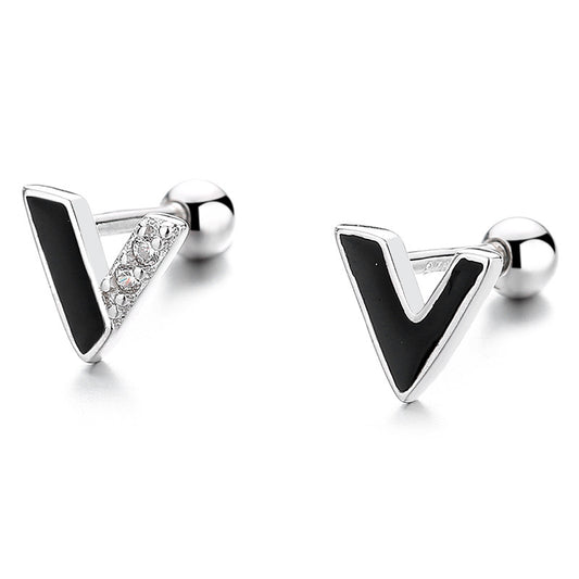 925 Sterling Silver V Screw Back Stud Earrings
