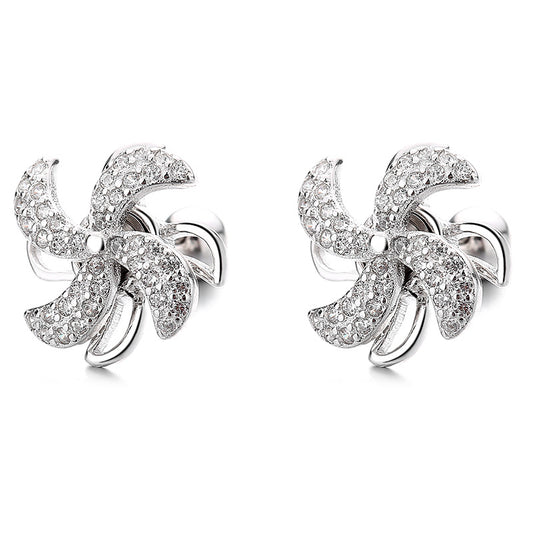 925 Sterling Silver Windmill Screw Back Stud Earrings