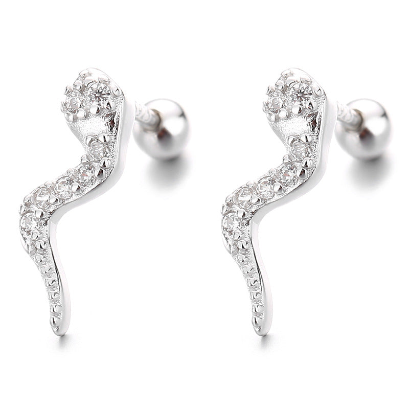 925 Sterling Silver Snake Screwed Earrings