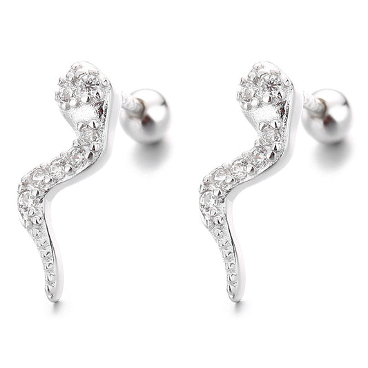 925 Sterling Silver Snake Screwed Earrings
