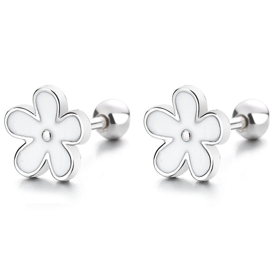 925 Sterling Silver Flower Screw Back Stud Earrings