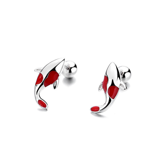 925 Sterling Silver Lucky Fish Screwed Earrings
