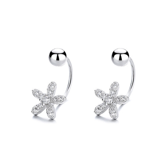 925 Sterling Silver Flower Screw Back Stud Earrings