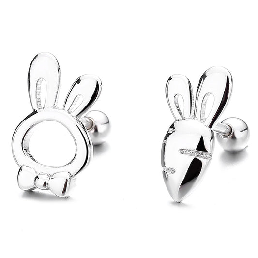 925 Sterling Silver Rabbit Carrot Screw Back Stud Earrings