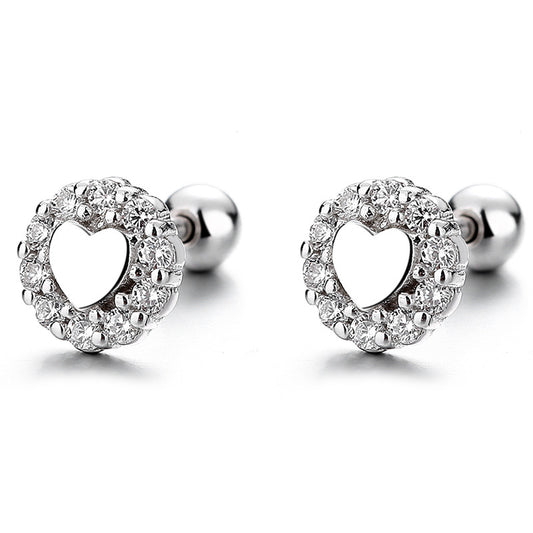 925 Sterling Silver Heart Screw Back Stud Earrings