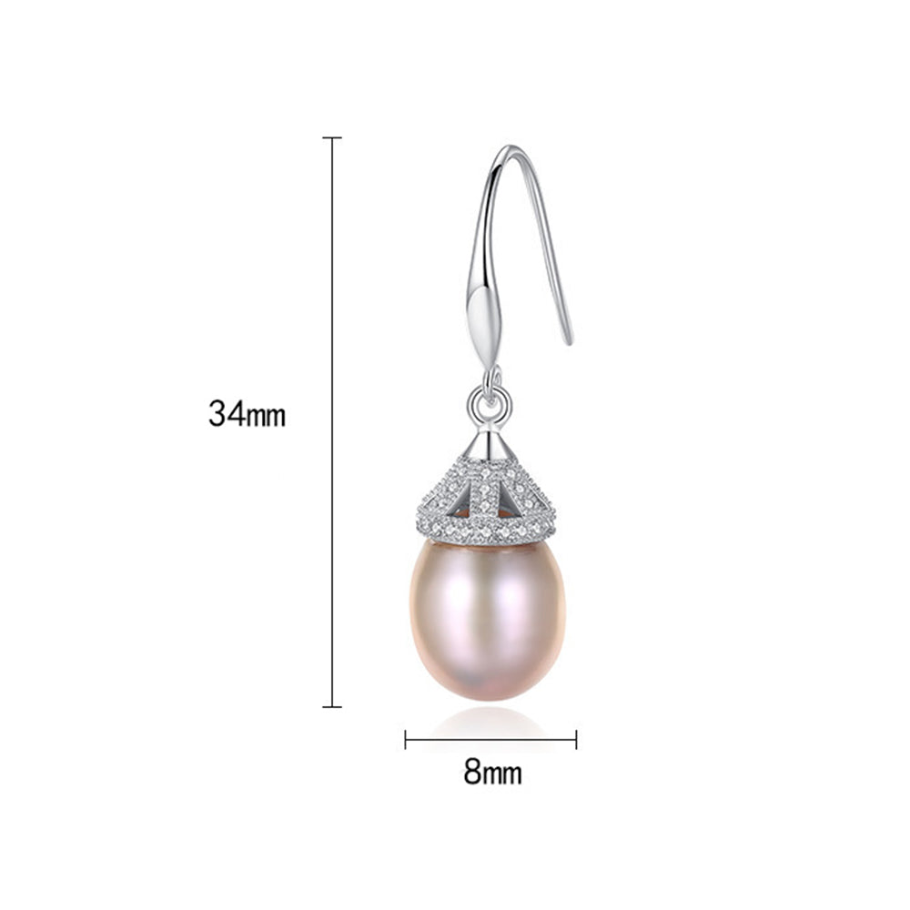 925 Sterling Silver Natural Pearl Drop Hook Earrings Fashion Jewelry Gift for Women Girls