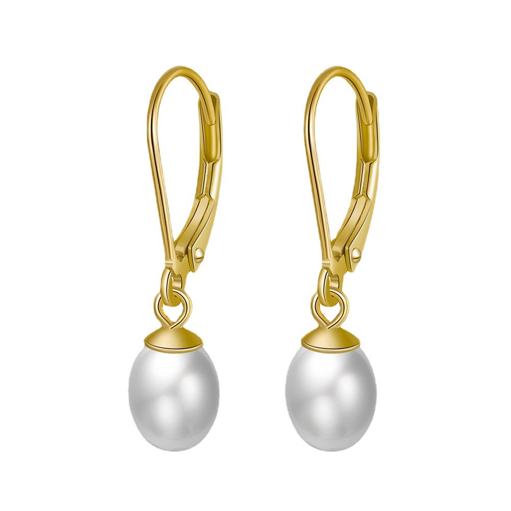 S925 Sterling Silver Leverback Teardrop Pearl Drop Earrings, Smooth Glossy Oval Freshwater Pearl with Classic French Hook Closure