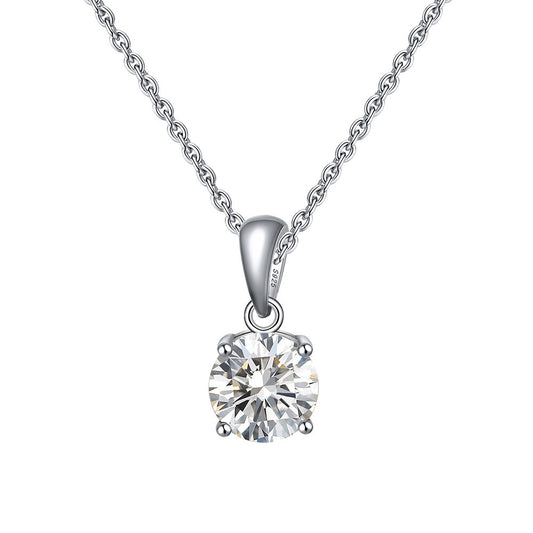 Silver Stainless Steel Round CZ Solitaire Pendant Necklace, 4-Prong Set Clear Cubic Zirconia With Smooth Bail Rolo Chain