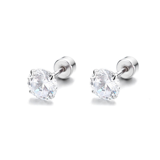 925 Sterling Silver Zircon Screwed Earrings