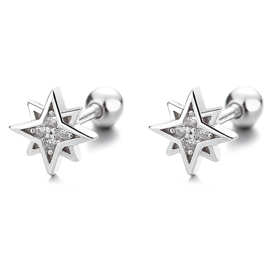 925 Sterling Silver Star Screwed Earrings