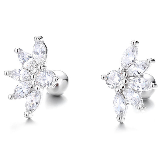925 Sterling Silver Zircon Screw Back Stud Earrings