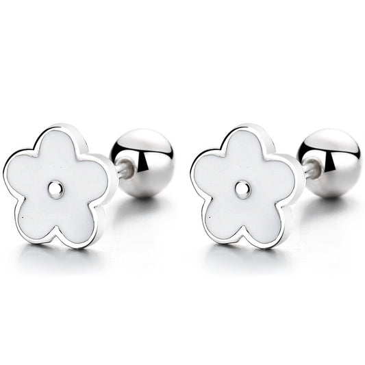 925 Sterling Silver Flower Screwed Earrings
