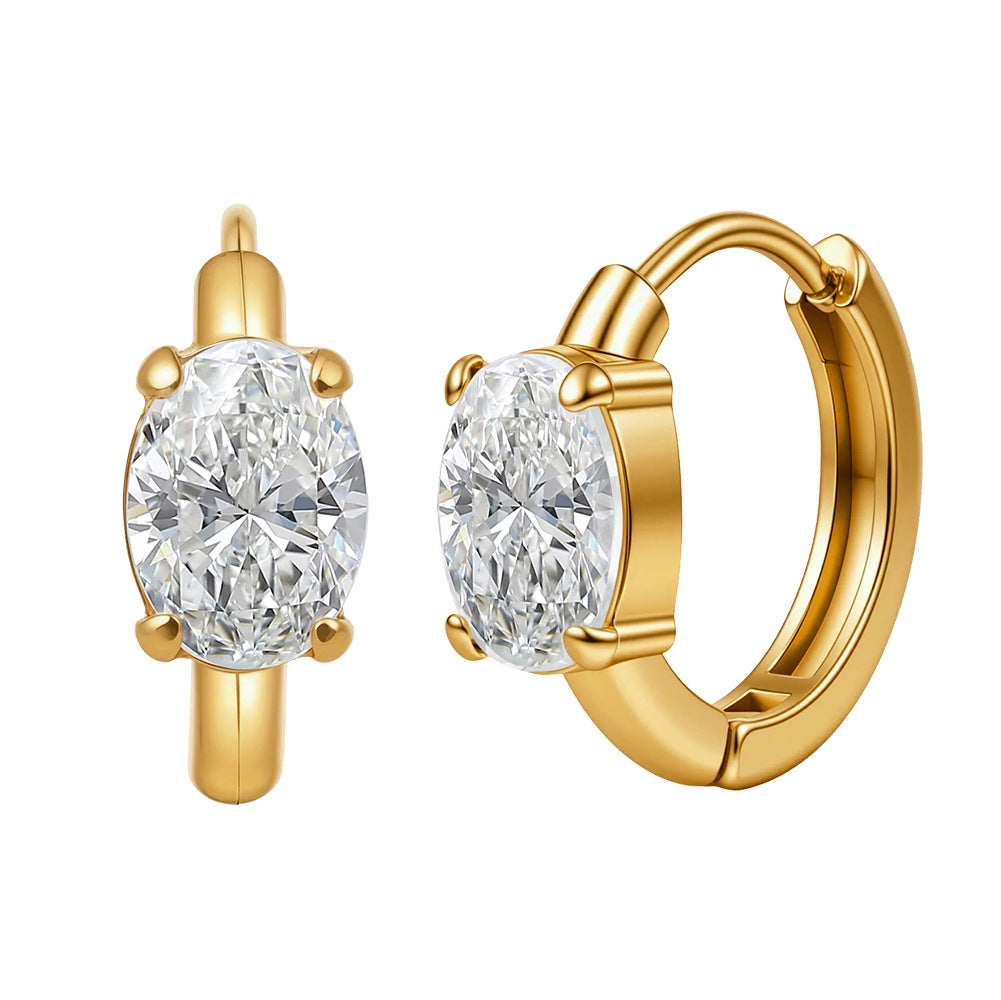 Gold Plated Stainless Steel Oval Cut Cubic Zirconia Huggie Hoop Earrings