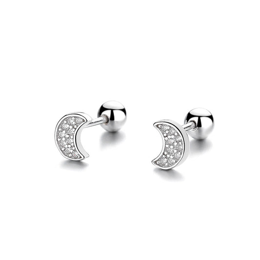 925 Sterling Silver Moon Screw Back Stud Earrings
