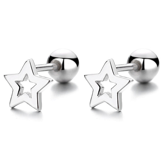 925 Sterling Silver Star Screwed Earrings