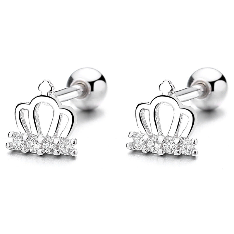 925 Sterling Silver Crown Screwed Earrings